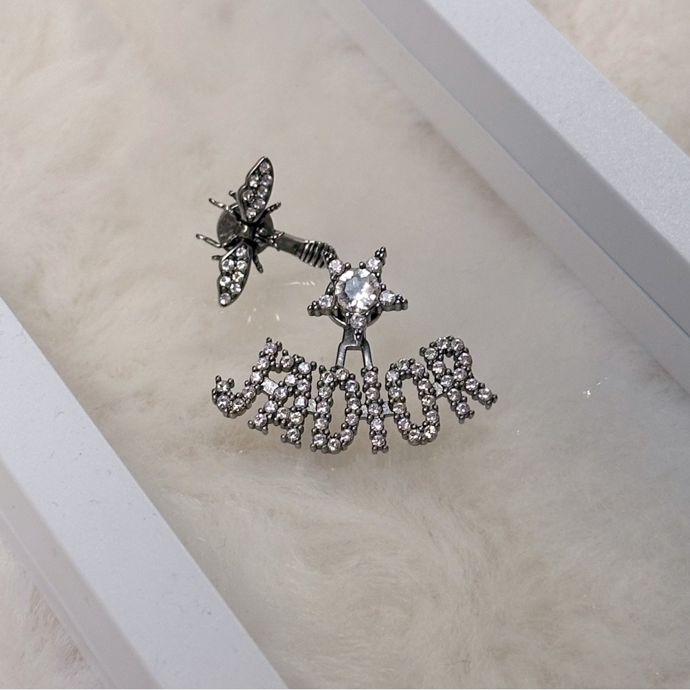 CHRISTIAN DIOR SILVER TONED CRYSTAL J'ADIOR/BEE EARRINGS